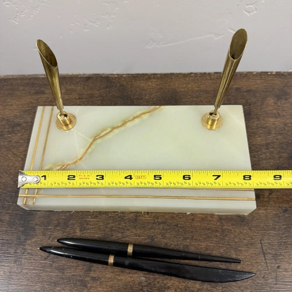 Sheaffer‎ Vintage Green Marble Double Ball Pen Pen Desk Set Made In Pakistan